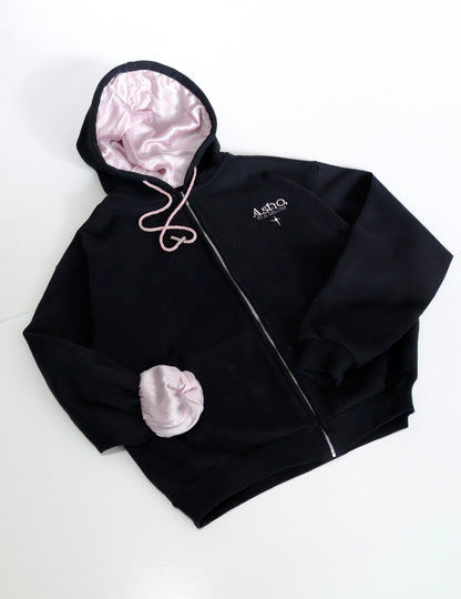 CALM - THE SILK VEST: VEST BLACK + SILK PALE PINK